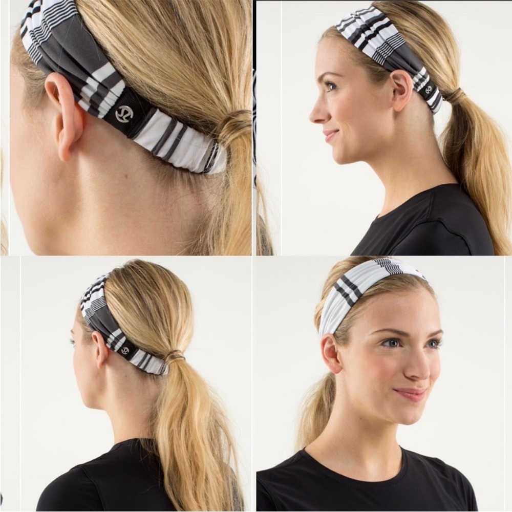 Lululemon Bang Buster Stripe Headband reversible groovy stripe nimbus and black